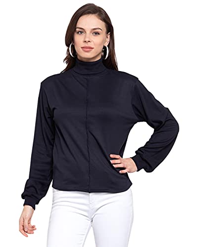 Image of Style Quotient Womens Navy Blue Solid High Neck Top