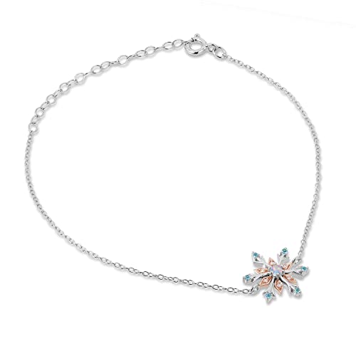 Enchanted Disney Fine Jewelry 14K Rose Gold Over Sterling Silver 3.0Mm Round Created Opal And 1.25 Mm Round Swiss Blue Topaz With Natural White Round Diamond Accent Elsa Bracelet #TOP1