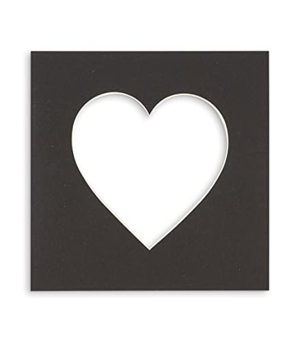 CountryArtHouse Black Acid Free 6x6 Heart Picture Frame Mat with White Core Bevel Cut for 3x3 Pictures - Fits 6x6 Frame - Pack of 1 Matboard