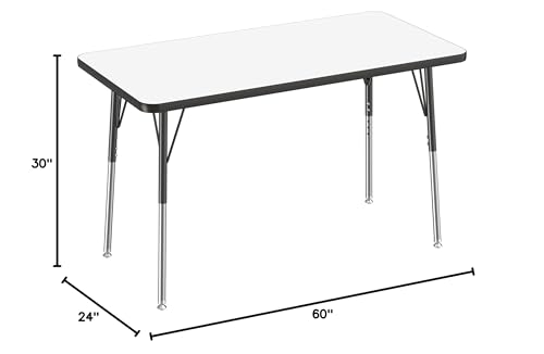 Image of Learniture Adjustable Height Dry-Erase Classroom Activity Table for School and Home, Rectangular Activity Table with Whiteboard Top, 24 inch D x 60 inch W x 30 inch H, White