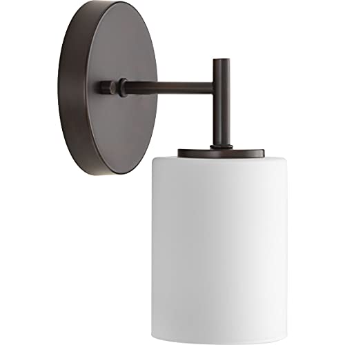 Image of Progress Lighting Replay Collection 1-Light Etched White Glass Modern Bath Vanity Light Antique Bronze