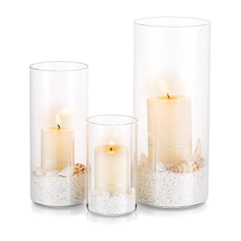 Hurricane Candle Holder Glass Cylinder:3Pcs/Set Clear Flower Vase for Tea Light Votive Pillar Floating Candles for Dining Table Decorations Wedding Centrepieces Living Room Christmas Ornaments(S+M+L) Cover
