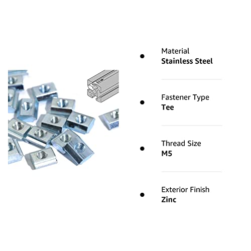 Kootans 100Pcs 2020 Series M5 Sliding T Nuts Metric M5 Thread Slide In T-Nut For 20X20 Standard 6Mm T-Slot Aluminum Extrusion Profile #TOP7