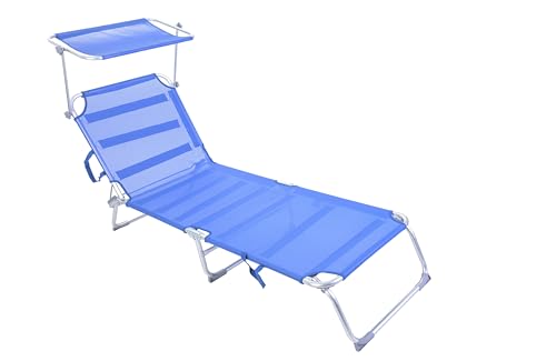 NORDIQ - Tumbona Plegable - Tumbona con Parasol – Tumbonas Jardin Exterior Reclinables con Respaldo Ajustable – Tumbonas de Acero 22 mm para Terraza y Piscina - Ligera y Resistente - Azul
