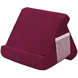 寝ながらスタンド クッション ピロー ホールダー タブレット機器に最適 スタンド 寝ながらタブレット三角折りたたみ 角度調整可能 スマホスタンド 卓上 枕 読書ブラケット ソフトピローパッドス 膝上クッション 置き (ポケット付き,ワインレッド)