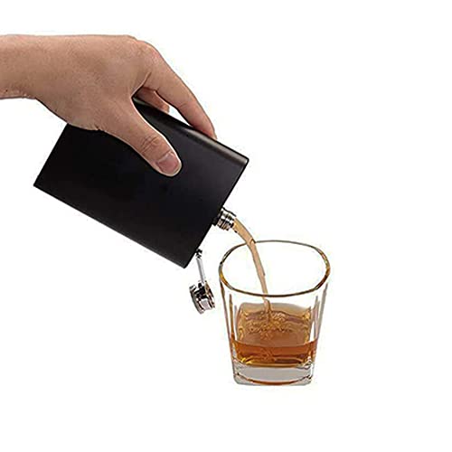 Black Flask For Liquor, Premium 6 Oz Leak Proof Stainless Steel Pocket Hip Flask With Never-Lose Cover, Great Gift Idea Flask For Men Women #TOP2