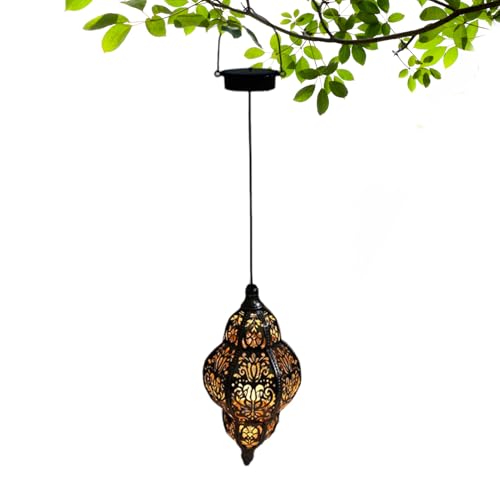 Farol solar para exteriores, faroles solares impermeables para exteriores, lámpara de jardín de hierro colgante con gancho, efectos de sombra, decoración retro para patio, porche
