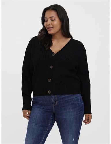 VERO MODA Damen Vmlea Ls V-Hals Manchet Cardigan Noos Strickjacke, Schwarz, M EU