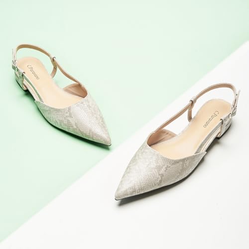 Image of C.Paravano Slingback Flats | Pointed Toe Flats | Slingback Sandals | Women's Slingback Dress Shoes | Adjustable Buckle Sandals