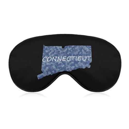 Camouflage Connecticut Map Flag Sleep Mask Eye Shade Cover Adjustable Strap for Travel Lunch Break Women Men