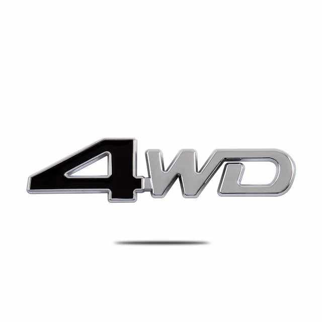 Emblema Adhesivo metálico 4WD, Insignia 4WD, Placa 4WD, Apto para Parte Trasera Autoadhesiva, Compatible con Toyota, Metálico, 12.5 cm x 3.1 cm, Color Plateado y Negro