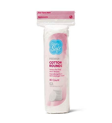 Simply Soft Premium Cotton Rounds, 100% Pure Cotton, Absorbent Cotton Pads, 80 Count (15 Bags)
