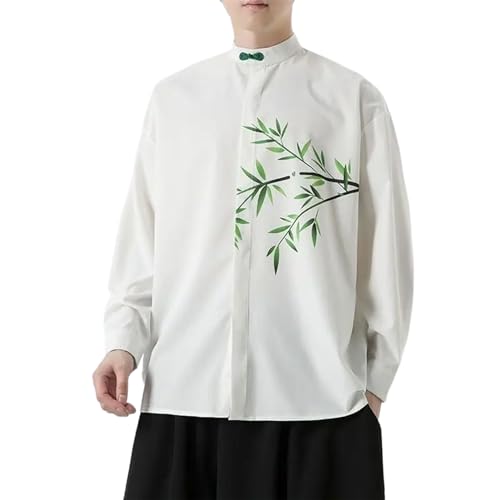 Chemise homme col montant à manches longues et style chinois vintage pour le printemps automne