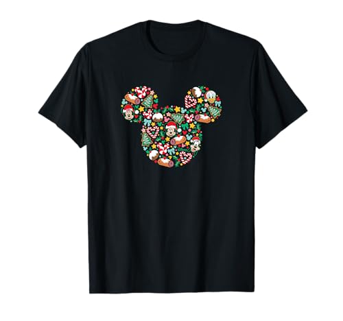 T-shirt Noël Mickey Minnie Donald Goofy silhouette haut Disney rouge manches courtes