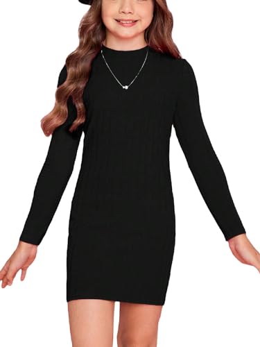 Floerns Girls Long Sleeve Mock Neck Rib Knit Fitted Pencil Dress