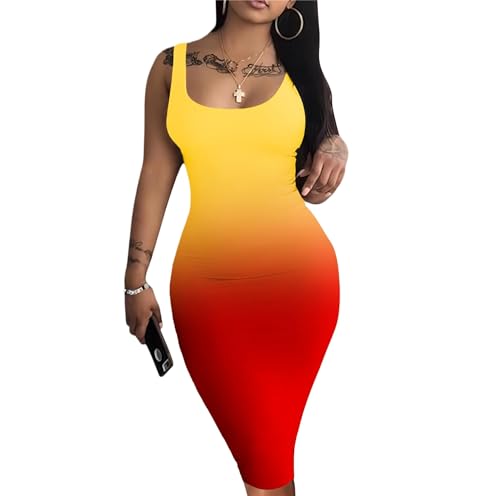 Image of Nimsruc Women Casual Sexy Tank Top Bodycon Dress Summer Pencil Sleeveless Basic Midi Club Dresses