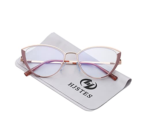 Image of HJSTES Blue Light Blocking Glasses Women Trendy Cat Eye Metal Frame Computer Reading Eyewear(Rose Gold)