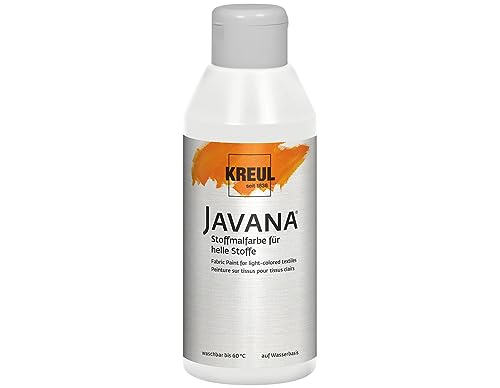 KREUL 91311-250 ml Peinture pour tissu Javana en blanc pour tissus clairs, peinture à base d'eau à caractère crémeux, pénètre en profondeur dans les fibres, résistant au lavage après fixation