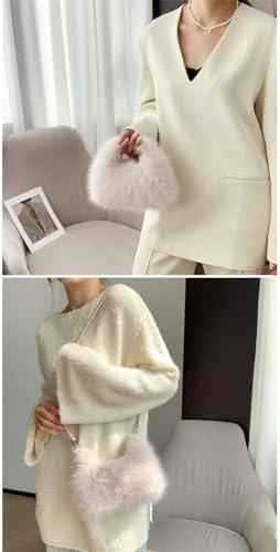 Luxueux Sac à Main Tendance En Fourrure De Renard Naturelle Avec Cheveux Pour Femme Et Femme, Gris, Small