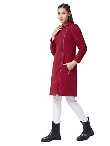Image of Miss Chase Women's Polyester Knee Length V-Neck Full Sleeve Solid Jacket