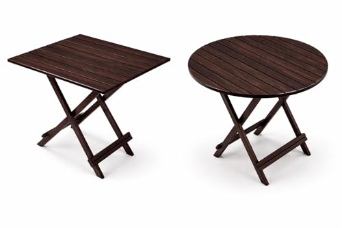 Image of WELL KNOWN Patio Foldable Coffee /Tea Center Table, Outdoor Wooden Round & Square Portable Folding Picnic Camping, Dining Table For Balcony Living Room, Garden Bistro Side Table, Walnut Finish-Set of 2