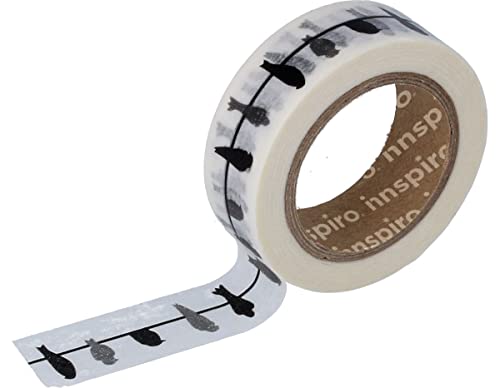 INNSPIRO Cinta masking tape Washi pájaros negros 15mm.x10m. Serie Deco