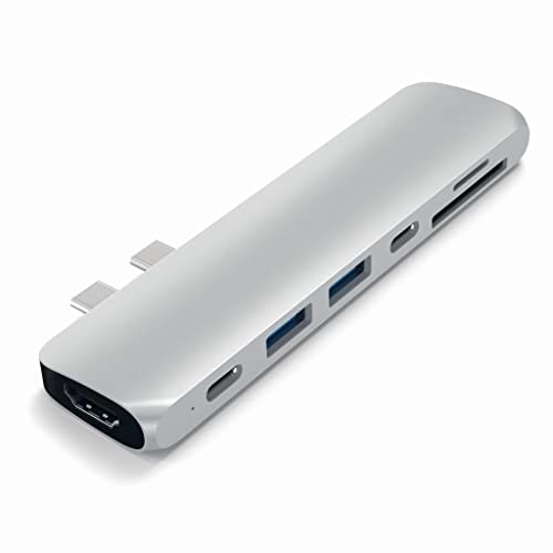 Image of Satechi Type-C Pro Hub Adapter with USB-C PD (40 Gbps), 4K HDMI, USB-C Data, SD /Micro Card Reader, USB 3.0 - for M2 / M1 MacBook Pro /Air (Silver)