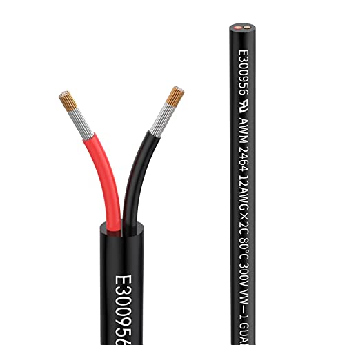 Matugajp 12awg 2×3.3mm² Electrical wire 2 Conductor Extension Cable 6.56ft/2Meters UL2464 DC 5V/12V/24V/300V 12 Gauge oxygen free Stranded Tinned Copper wire for LED Lamps Automotive