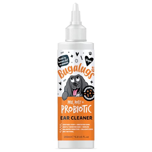 BUGALUGS Dog Ear Cleaner with Pro Pre and Probiotics for dogs that helps soothe itchy ears remove wax and odours plus dog ear drops support your dogs Microbiome (Probiotic Ear Cleaner 200ml)