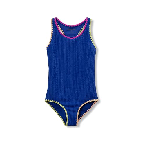 Lands' End Girls Chlorine Resistant Embroidered One Piece Swimsuit Large Dazzling Blue