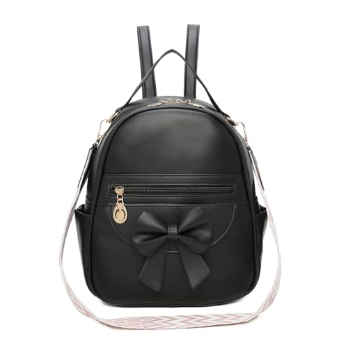 i ihayner girls mini backpack cute bowknot leather backpack for girls designer small shoulder bag fashion handbag for women pure black