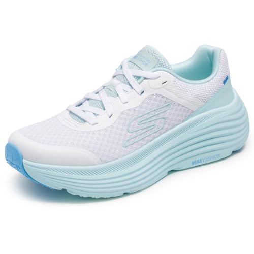 Skechers Donna Max Cushioning Endeavour Canova Trainers, White Synthetic/Light Blue Trim, 39.5 EU