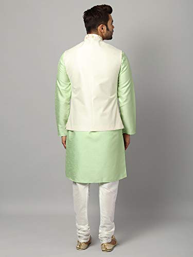 Image of Uri and MacKenzie Men's Silk Blend Kurta Churidar Pyjama with Stylish Nehru Jacket