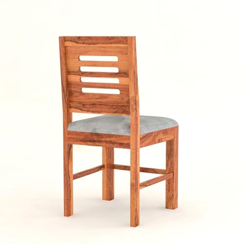 Image of Sheesham Wood Oval Dining Table with Cushion Chairs Set for Home Hall | Solid Wood Dinner Table with Chairs for Hotels | Dining Room Sets (Natural Finish 4, 4 Seater)