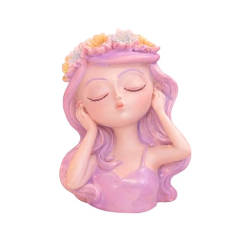 Image of Cute Beautiful Purple Girl Resin Succulent Planter Flower Pot Handicrafted Indoor Outdoor Flower Pot Handicraft Planter, Plant Container Set
