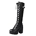 Produktbild Routinfly Damen Schuhe Freizeitschuhe Einfarbig High Heel Schnürstiefel lang Stiefel mit dickem Plateau und quadratischem Absatz