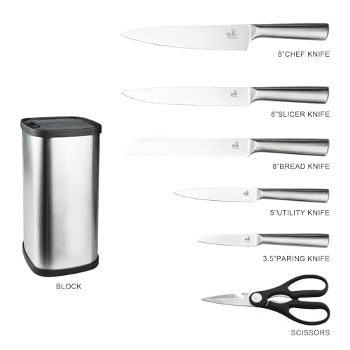 Knife Set, 6-Piece Kitchen Knife Set with Block, High Carbon Stainless Steel Ultra Sharp Kitchen Knives,Women-Friendly, Dishwasher Safe Knife Block Set,Housewarming Gift by CHUSHIJI - Used condition - Image 2