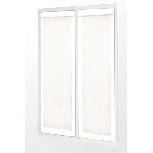 RideauDiscount Paire de Vitrages 60 x 180 cm Passe Tringle Effet Lin Imprimé Fines Rayures Verticales Fil Lurex Doré Blancs