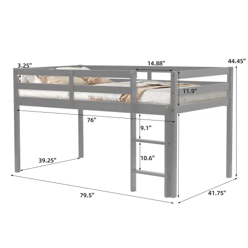Lolado Loft Bed Twin,Loft Bed For Kids With Ladders And Guard Rails,Solid Wood And Sturdy Low Loft Bed Frame For Boys Girls And Junior,No Box Spring Needed,Easy To Assembly,Twin(Grey) #TOP1