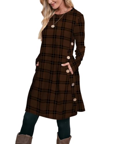Image of OFEEFAN Fall Dresses for Women 2026 Crew Neck Long Sleeve Dress with Pockets