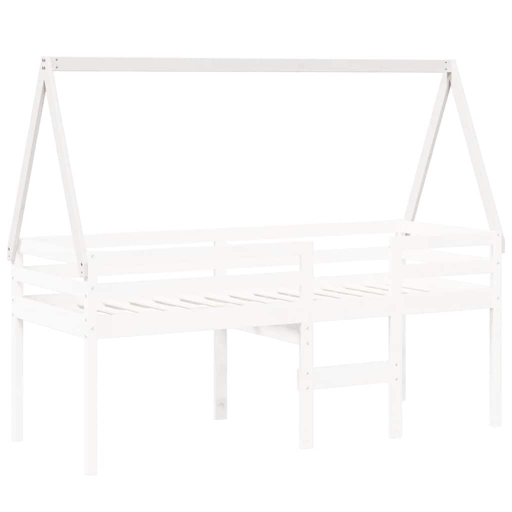 Techo para cuna blanco 199 x 80,5 x 88 cm madera maciza de pino resistente cama de juegos accesorios con lado abierto para habitación de los niños estable y duradero refugio seguro