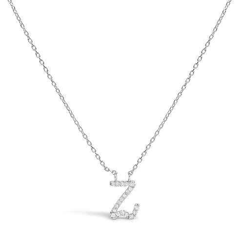 14K White Gold Diamond Accent "Z" Initial Script Style Pendant Necklace