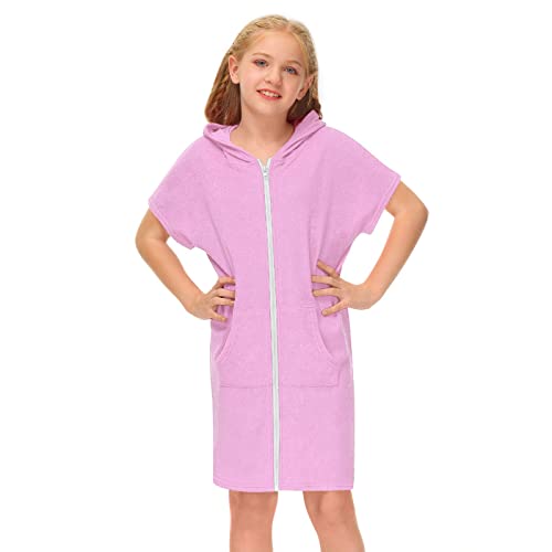 Girl Swim Cover Up Hoodlie Swimsuit Zip Ruffle Dress Long Sleeve Floral Towel Coverup Swimwear Beach2