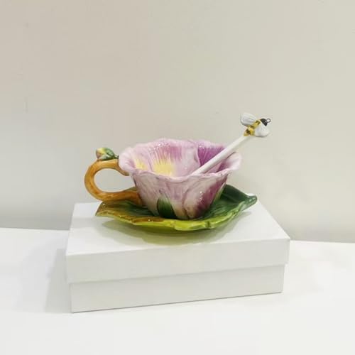 Juego de taza y platillo de cerámica con cuchara miniatura 7