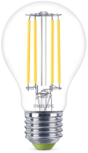 Philips LED Ultra Efficient Light Bulb A Label Energy Rating [Cool White 4000K - E27 Edison Screw] 40W A60 Clear. for Indoor Home Lighting.