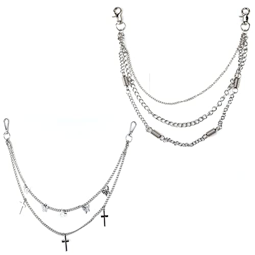 Shengbangym 2 Pièces Pantalon Pendentifs En Métal Chaîne, Ceinture En Métal à Chaîne à Plusieurs Couches, Chaîne Butterfly Charm, Croix Papillon Taille Chaîne, Pour Jeans, Robes, Pulls, Manteaux Cover
