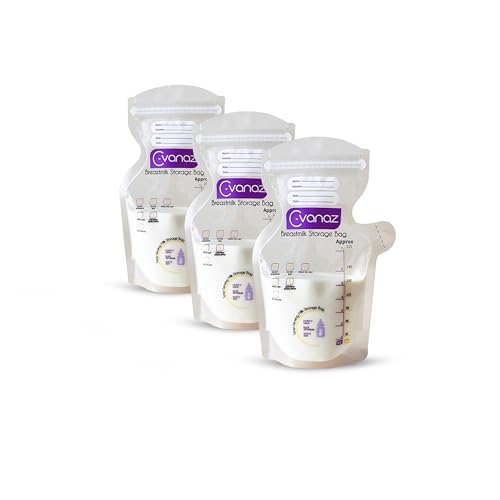 Image of C-vanaz Breastmilk Storage Bags,120 Count 7Oz / 210 ml, Temp-Sensing Color Change, No Leak, Freezer Safe Bag, Presterilized Milk Storage Bag, Self Standing, Easy Pour Spout Milk Bag, Extra Thick