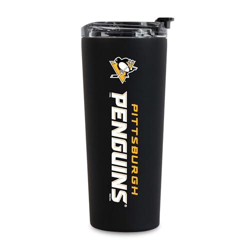 Rico Industries NHL Hockey Pittsburgh Penguins Black 24oz Stainless Steel Tumbler with Lid and Dual Functioning Lid
