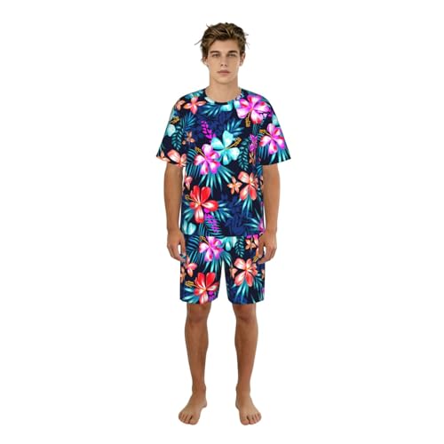 Ensemble de pyjama d'été pour homme : fraîcheur florale azur