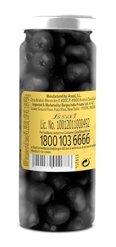 Image of Borges Black Pitted Olives 430g | Select Quality Hojiblanca Olives | Suitable for Snacking, Salads | Imported from Spain